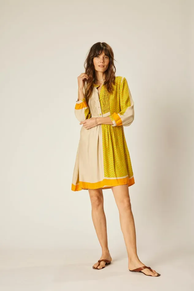 Natalie Martin SAMMIE SHORT DRESS Block Zigzag Tangerine Shop Dresses