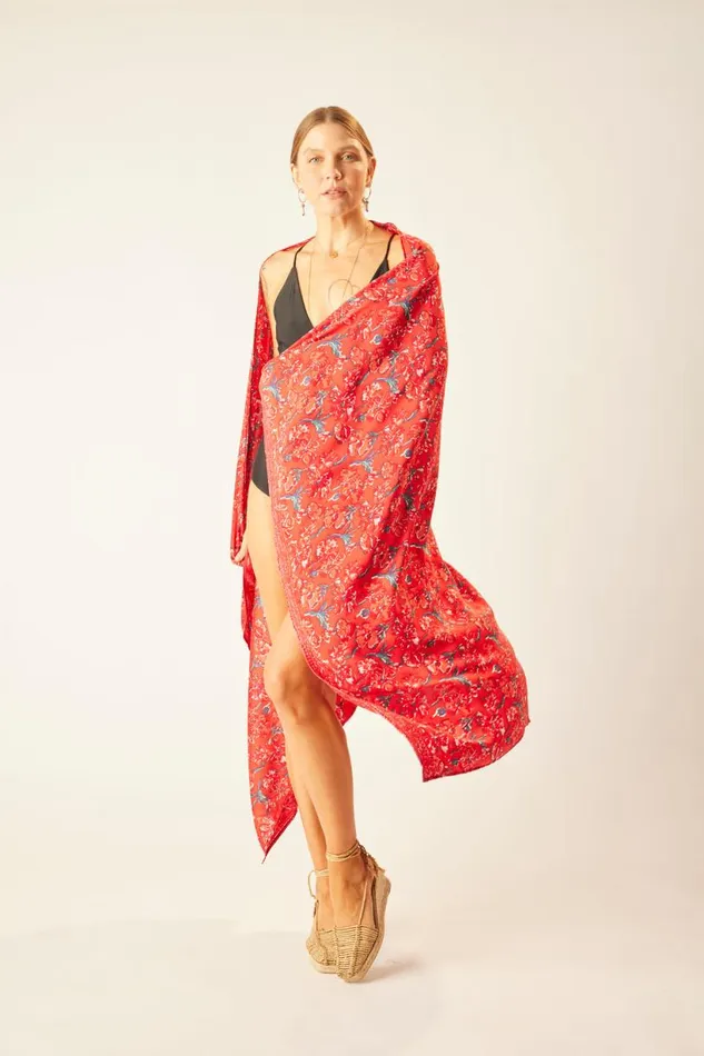 Natalie Martin SARONGSCARF Silk Watercolor Vermillion Shop Bottoms