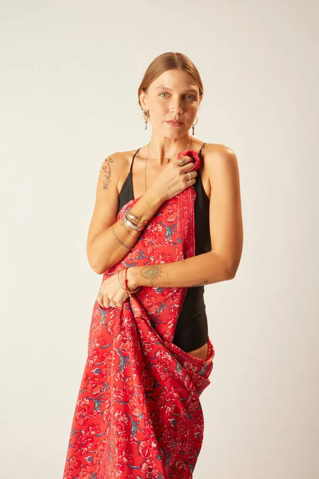 Natalie Martin SARONGSCARF Silk Watercolor Vermillion Shop Bottoms
