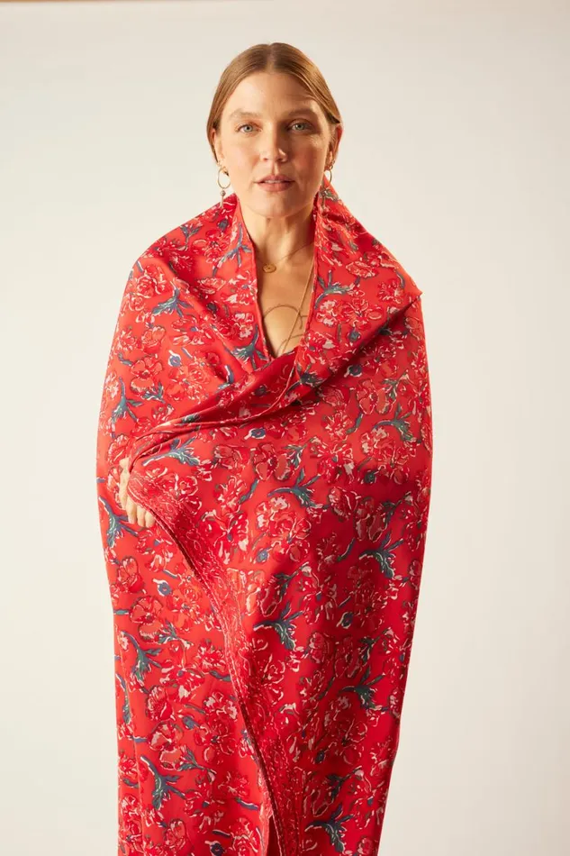 Natalie Martin SARONGSCARF Silk Watercolor Vermillion Shop Bottoms