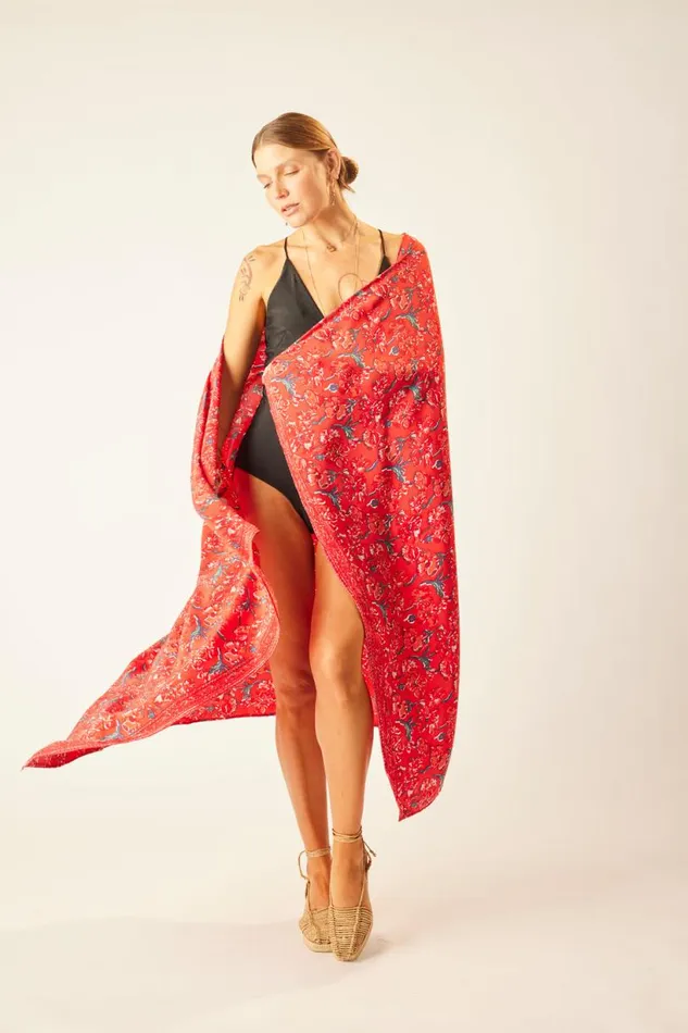 Natalie Martin SARONGSCARF Silk Watercolor Vermillion Shop Bottoms