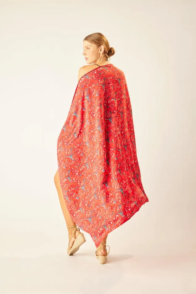 Natalie Martin SARONGSCARF Silk Watercolor Vermillion Shop Bottoms