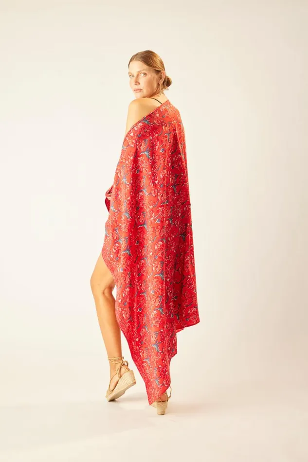 Natalie Martin SARONGSCARF Silk Watercolor Vermillion Shop Bottoms