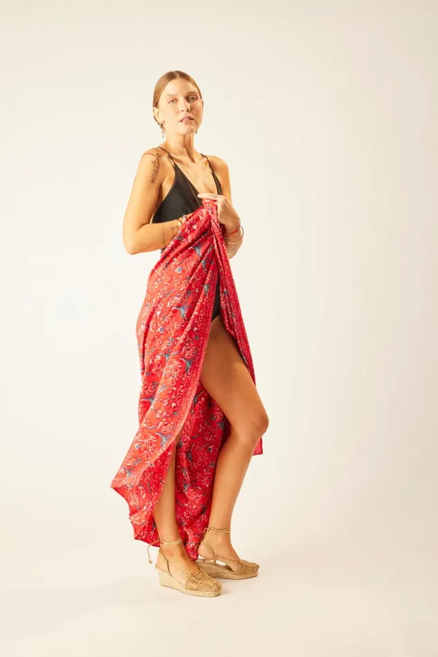Natalie Martin SARONGSCARF Silk Watercolor Vermillion Shop Bottoms