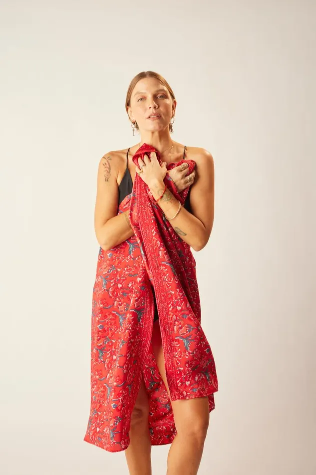 Natalie Martin SARONGSCARF Silk Watercolor Vermillion Shop Bottoms