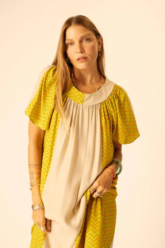 Natalie Martin SIENNA DRESS Block Zigzag Tangerine Shop Dresses