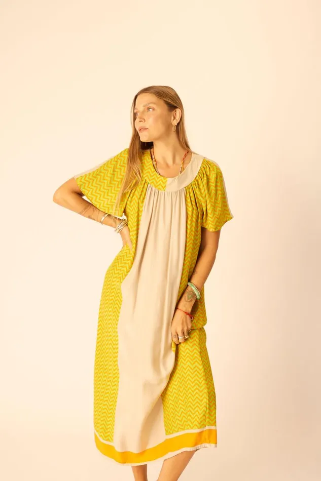 Natalie Martin SIENNA DRESS Block Zigzag Tangerine Shop Dresses