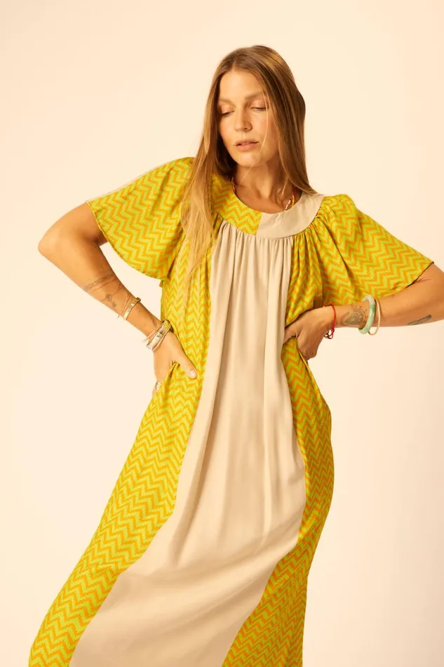 Natalie Martin SIENNA DRESS Block Zigzag Tangerine Shop Dresses