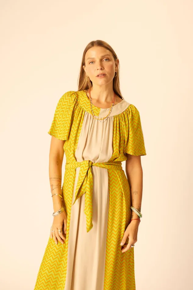 Natalie Martin SIENNA DRESS Block Zigzag Tangerine Shop Dresses