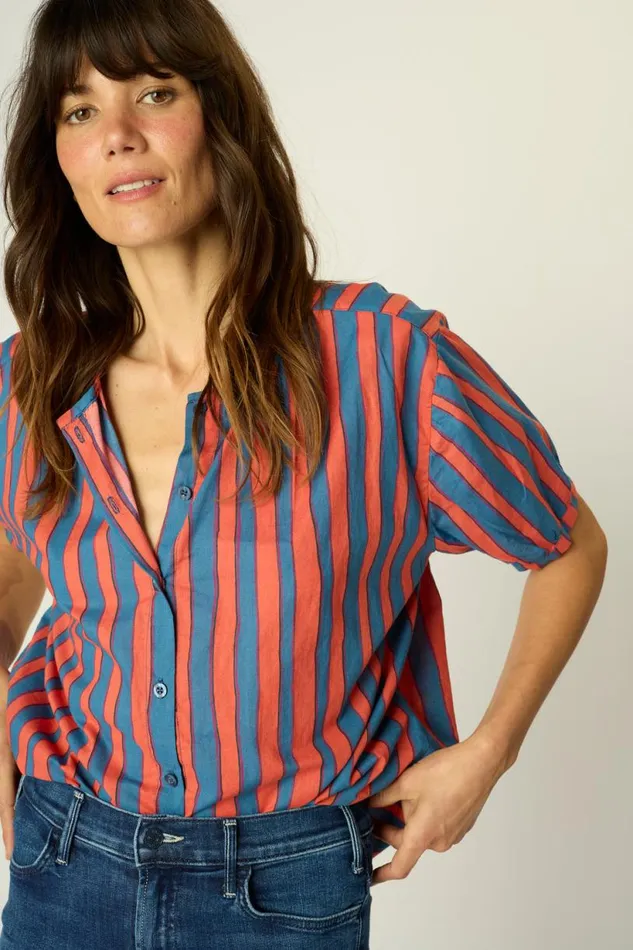 Natalie Martin VIOLET TOP Batik Stripe Blood Orage Shop The Family Martin