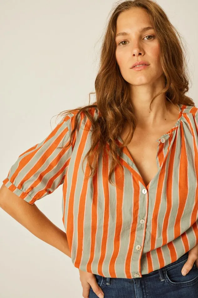 Natalie Martin VIOLET TOP Batik Stripe Sage Shop Tops