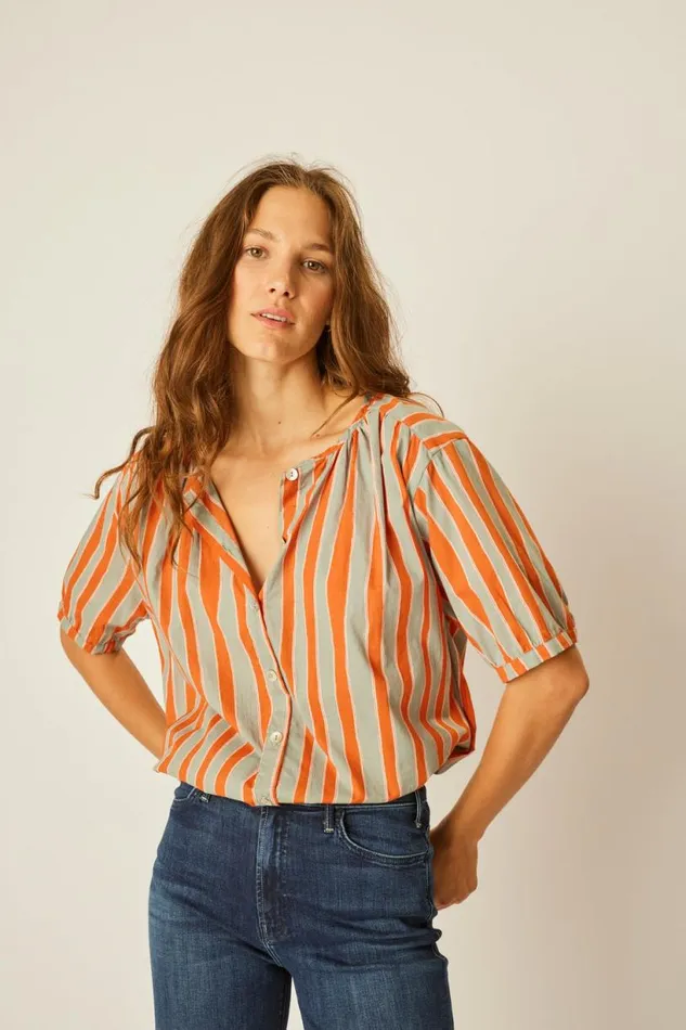 Natalie Martin VIOLET TOP Batik Stripe Sage Shop Tops