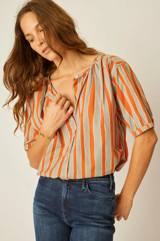 Natalie Martin VIOLET TOP Batik Stripe Sage Shop Tops