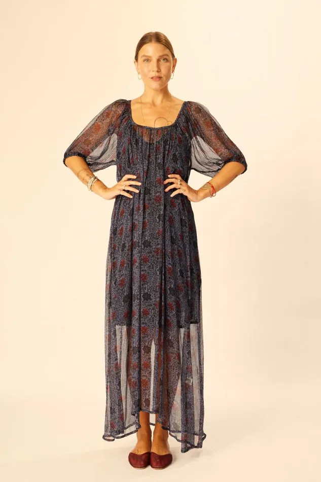 Natalie Martin VIVI DRESS Snowflake Steel Blue Shop Dresses