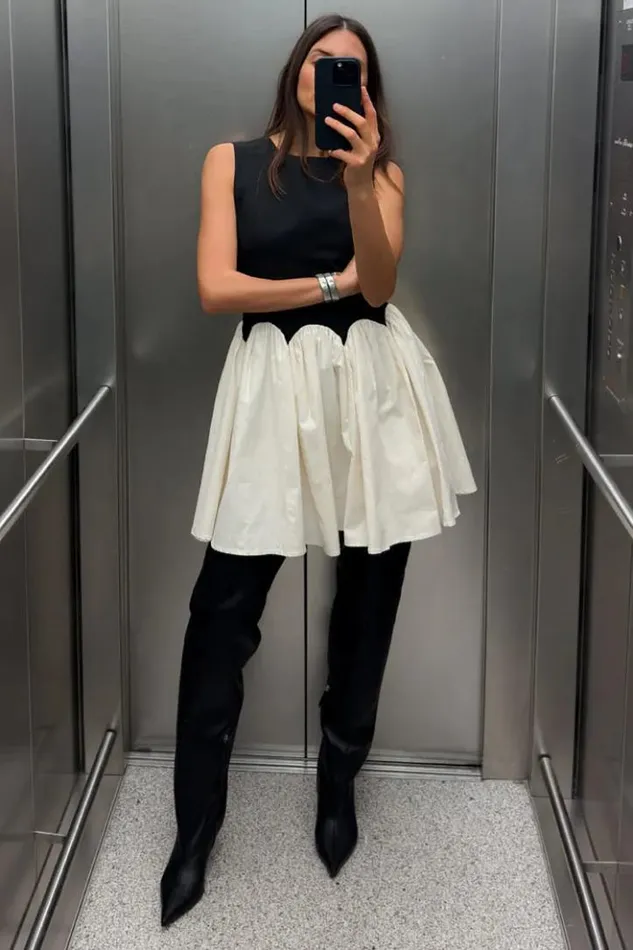 Never Fully Dressed Black And Cream Mini Monika Dress Petite Women Petite