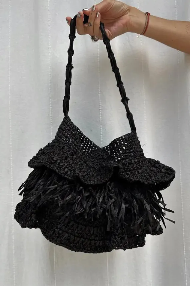 Never Fully Dressed Black Raffia Bag Women Accessories