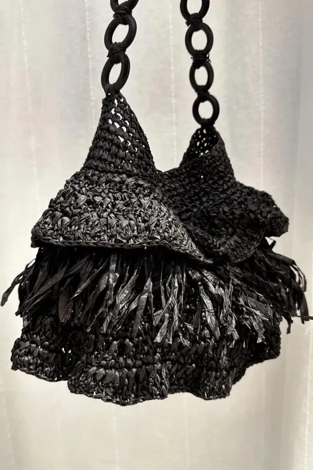 Never Fully Dressed Black Raffia Bag Women Accessories
