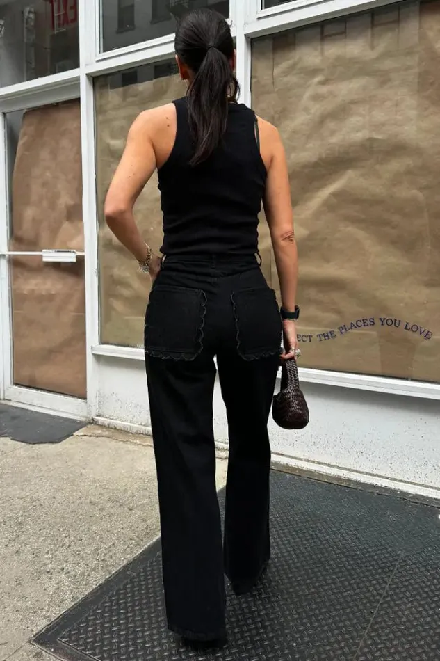 Never Fully Dressed Black Scallop Detail Jeans Women Trousers and Shorts