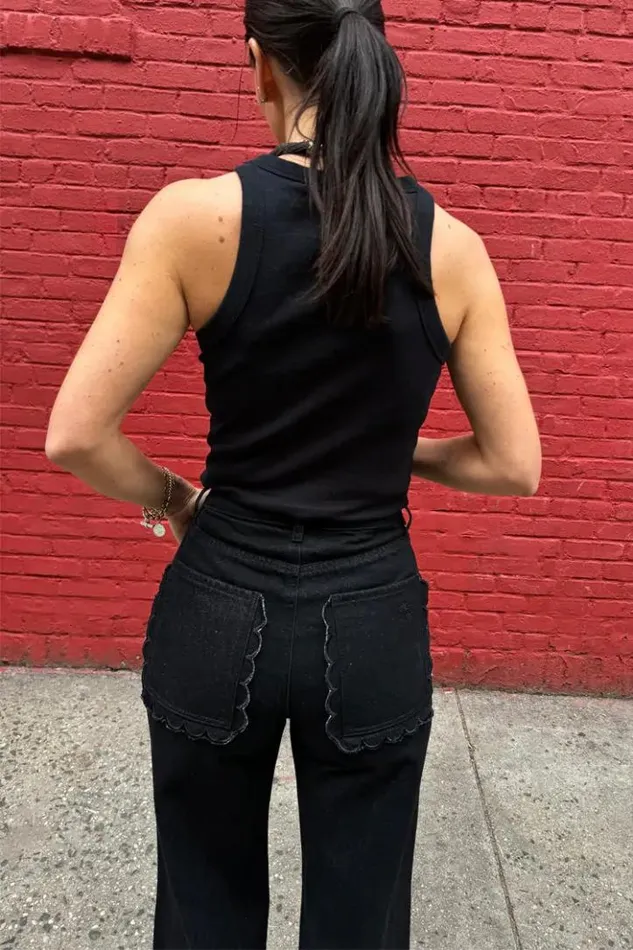 Never Fully Dressed Black Scallop Detail Jeans Women Trousers and Shorts