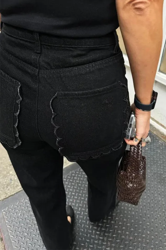 Never Fully Dressed Black Scallop Detail Jeans Women Trousers and Shorts