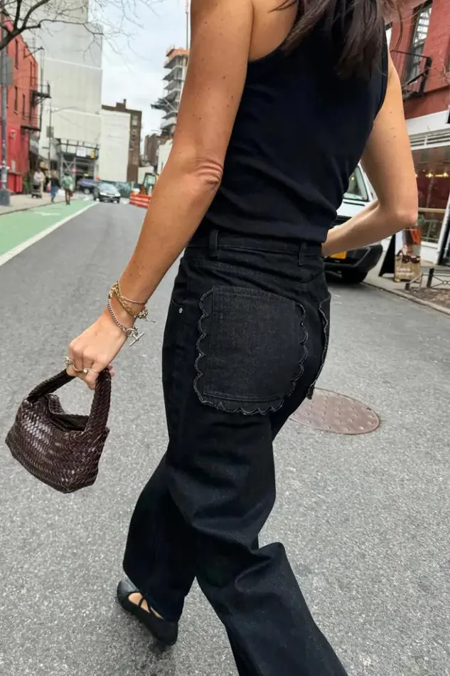 Never Fully Dressed Black Scallop Detail Jeans Women Trousers and Shorts