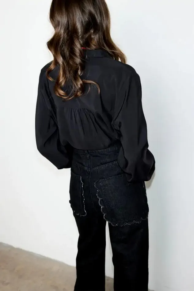 Never Fully Dressed Black Scallop Detail Jeans Women Trousers and Shorts