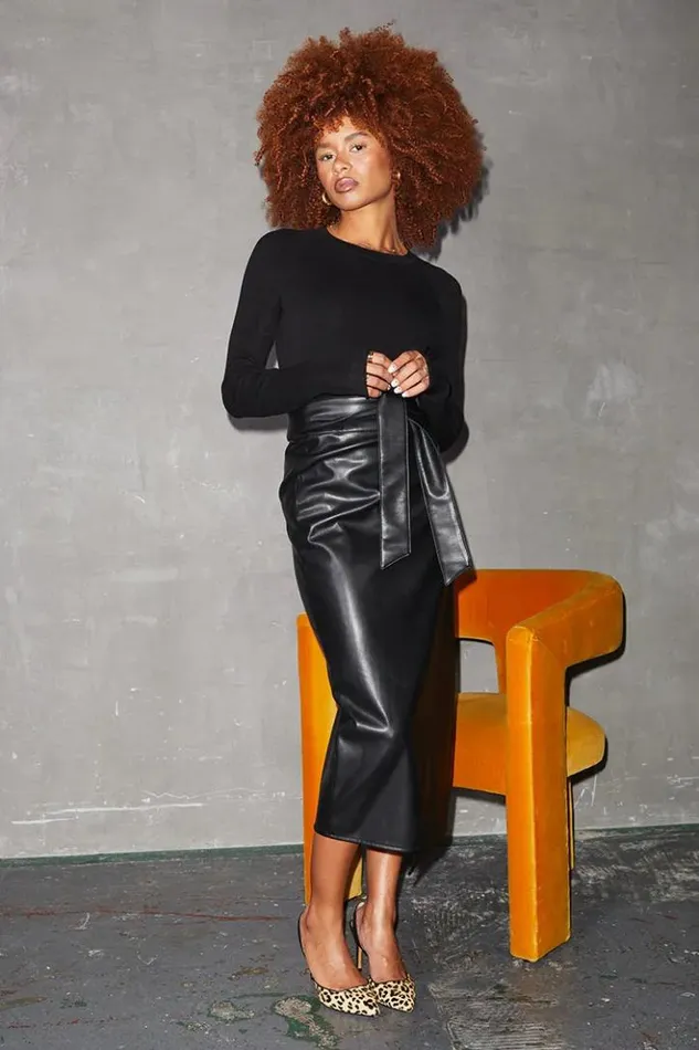 Never Fully Dressed Black Vegan Leather Jaspre Skirt Women Skirts