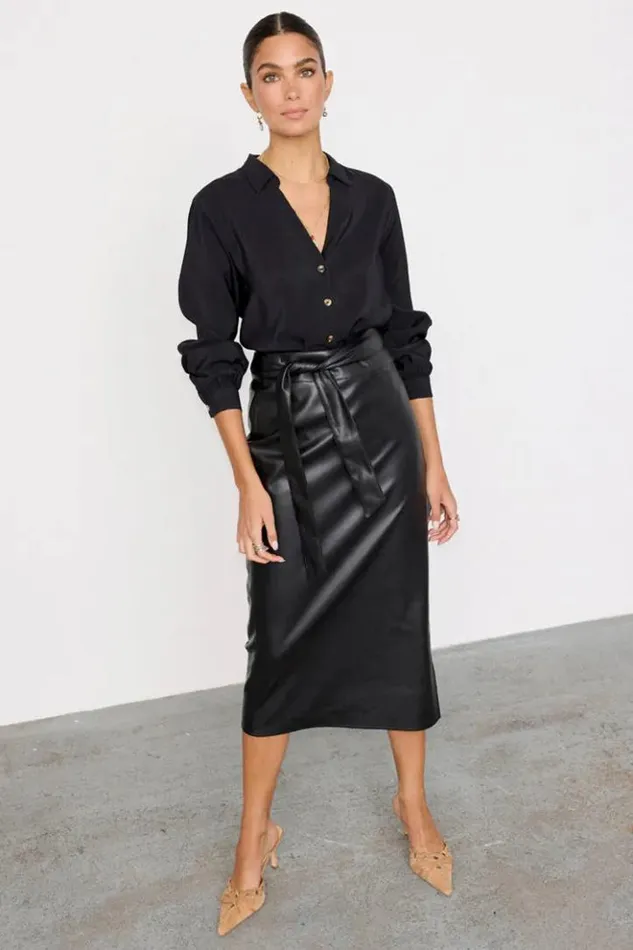 Never Fully Dressed Black Vegan Leather Jaspre Skirt Women Skirts