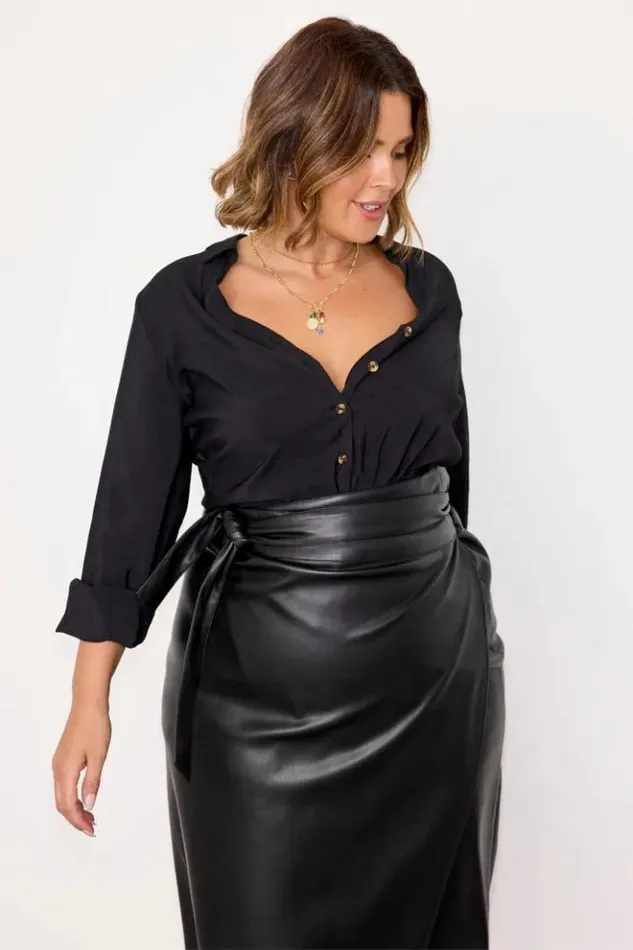 Never Fully Dressed Black Vegan Leather Jaspre Skirt Women Skirts
