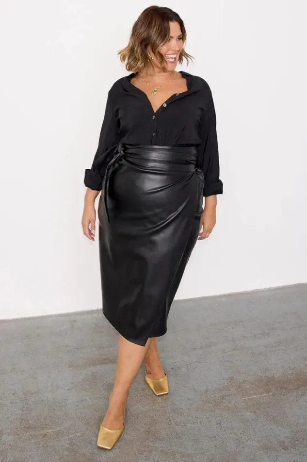 Never Fully Dressed Black Vegan Leather Jaspre Skirt Women Skirts