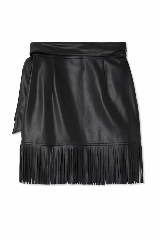 Never Fully Dressed Black Vegan Leather Mini Fringe Jaspre Skirt Women Skirts