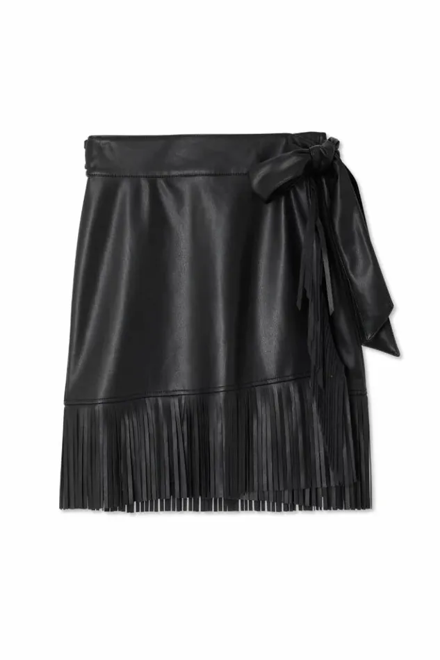 Never Fully Dressed Black Vegan Leather Mini Fringe Jaspre Skirt Women Skirts