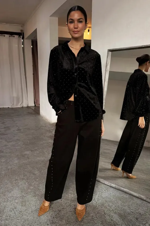Never Fully Dressed Black Velvet Cristi Shirt Women Shirts
