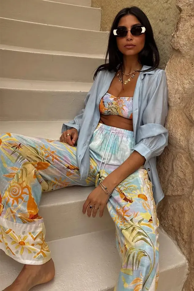 Never Fully Dressed Blue Tropical Trouser Women Swim