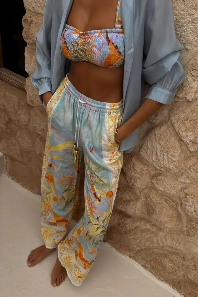 Never Fully Dressed Blue Tropical Trouser Women Swim