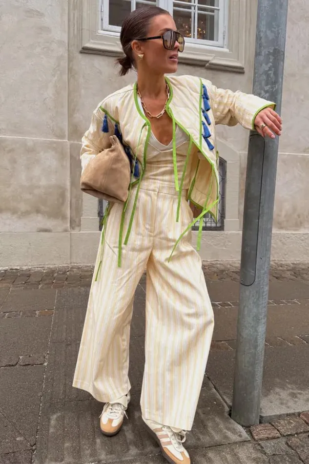 Never Fully Dressed Butter Yellow Stripe Suki Trousers Petite Women Petite