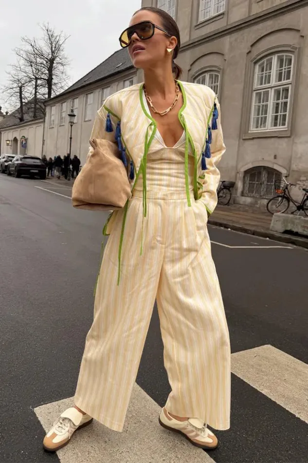 Never Fully Dressed Butter Yellow Stripe Suki Trousers Petite Women Petite