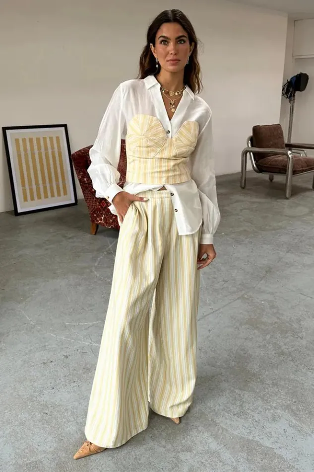 Never Fully Dressed Butter Yellow Stripe Suki Trousers Petite Women Petite