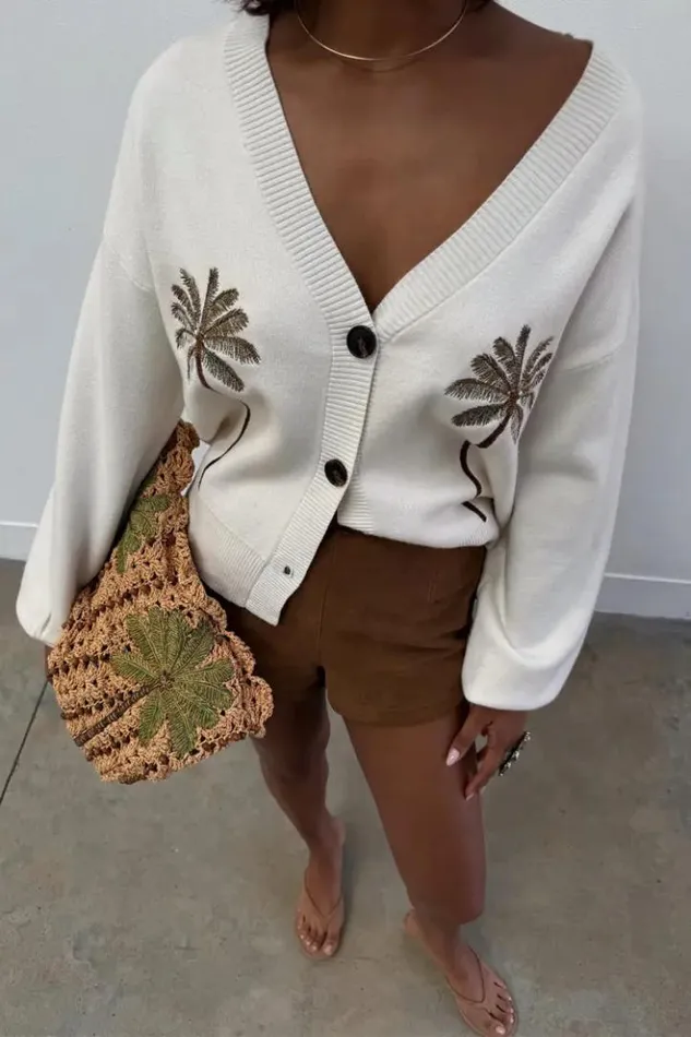 Never Fully Dressed Embroidered Palm Boob Cardigan Women Knitwear