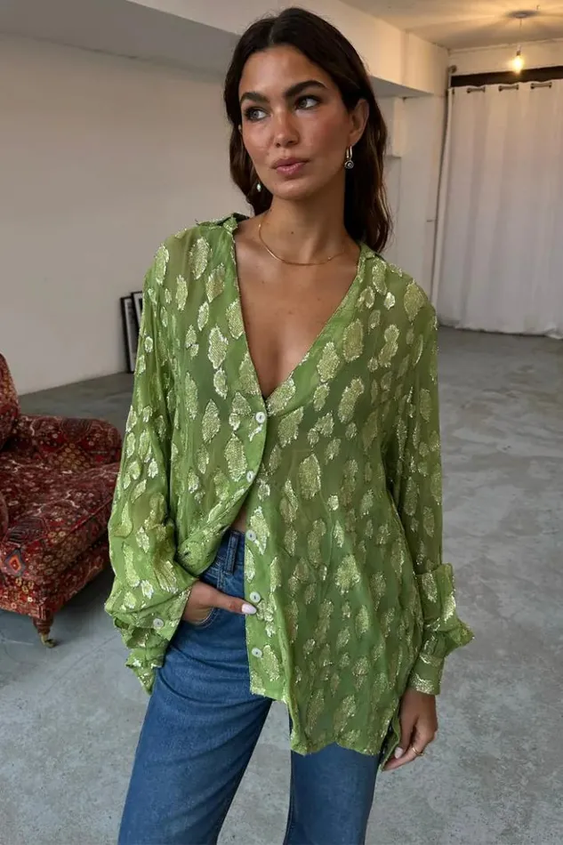 Never Fully Dressed Green Jacquard Miley Shirt Women Shirts