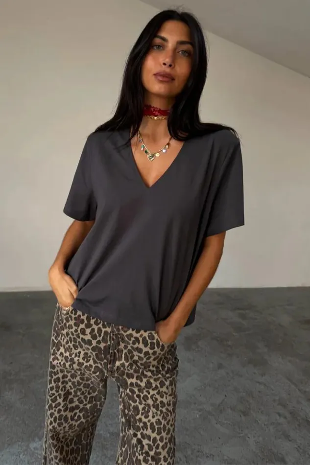 Never Fully Dressed Grey TShirt With Shoulder Pads Women Newness