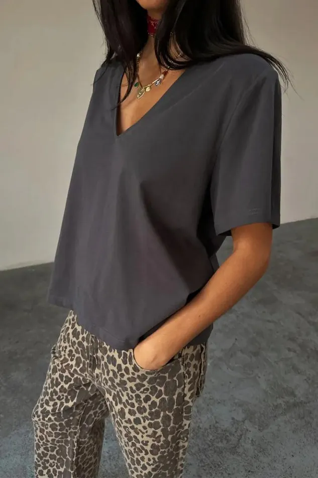 Never Fully Dressed Grey TShirt With Shoulder Pads Women Newness