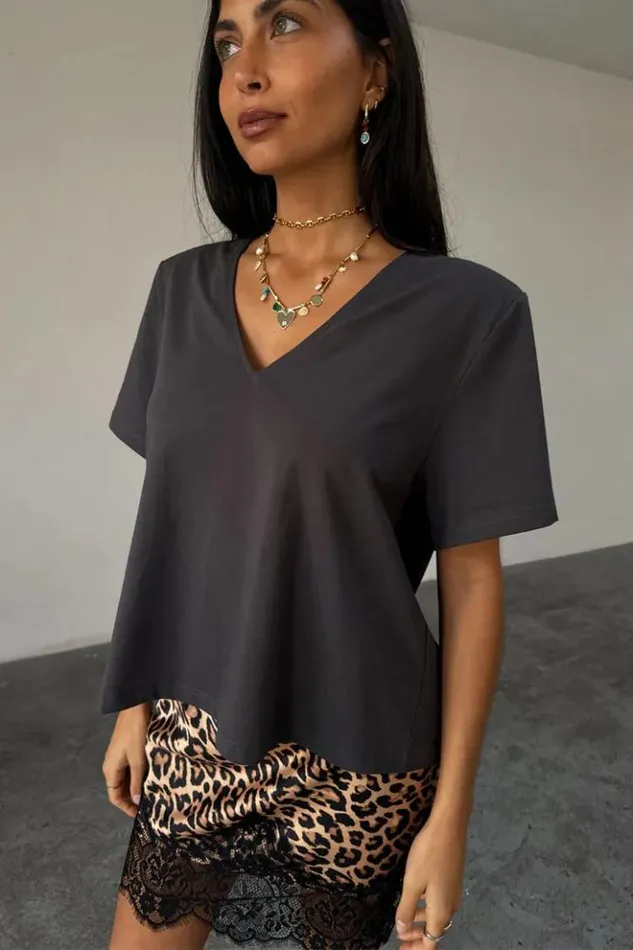 Never Fully Dressed Grey TShirt With Shoulder Pads Women Newness