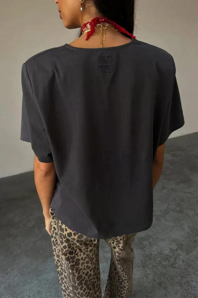 Never Fully Dressed Grey TShirt With Shoulder Pads Women Newness