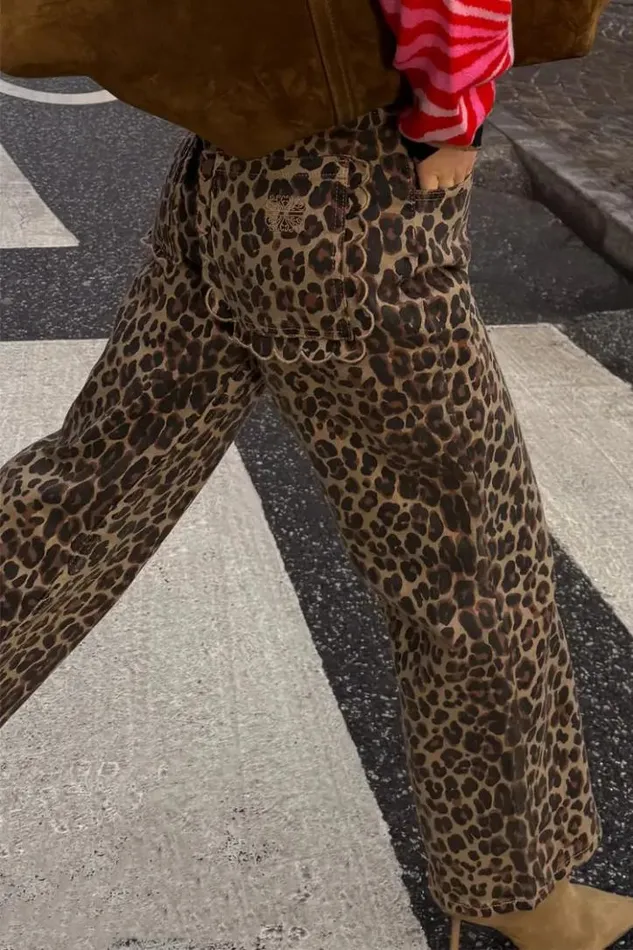 Never Fully Dressed Leopard Lucia Scallop Detail Jeans Women Trousers and Shorts