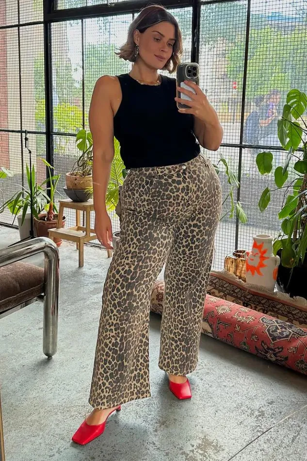 Never Fully Dressed Leopard Lucia Scallop Detail Jeans Women Trousers and Shorts