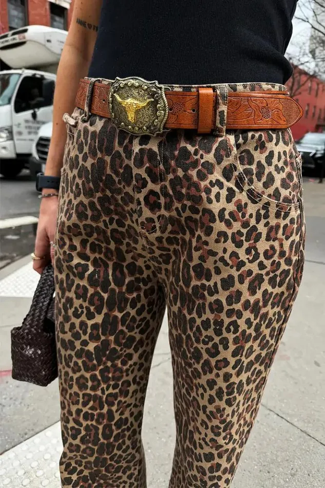 Never Fully Dressed Leopard Lucia Scallop Detail Jeans Women Trousers and Shorts