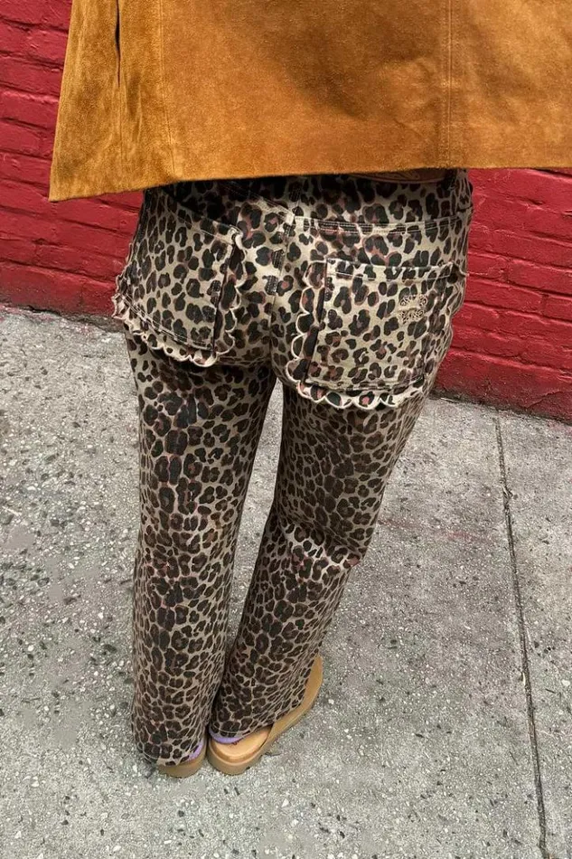 Never Fully Dressed Leopard Lucia Scallop Detail Jeans Women Trousers and Shorts