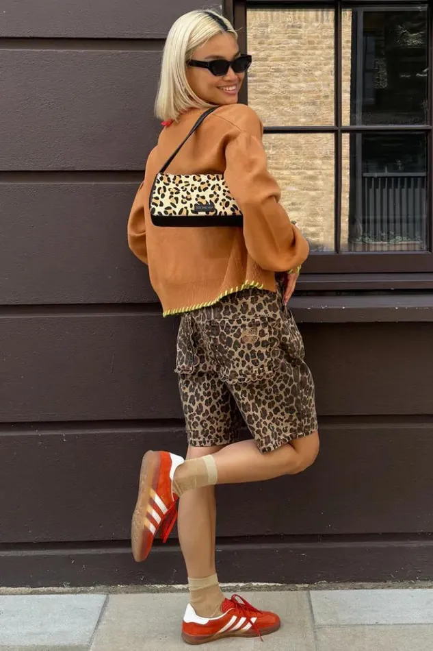 Never Fully Dressed Leopard Lucia Scallop Pocket Long Shorts Women Trousers and Shorts