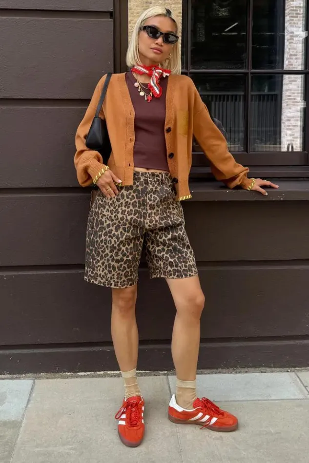 Never Fully Dressed Leopard Lucia Scallop Pocket Long Shorts Women Trousers and Shorts